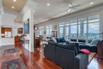 Large family gathering area with an expansive view of the bay